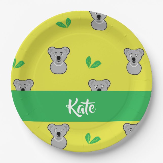 Koala bear yellow pattern paper plates (Front)
