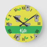 Koala bear yellow pattern round clock