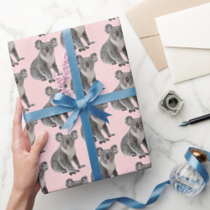Koala Bears on Blush Pink Wrapping Paper