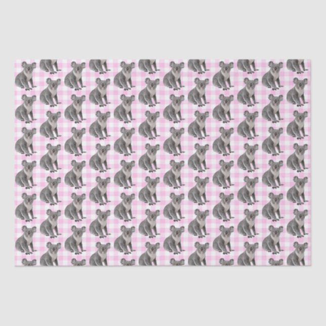 Koala Bears on Pink Gingham  Tissue Paper (Front)