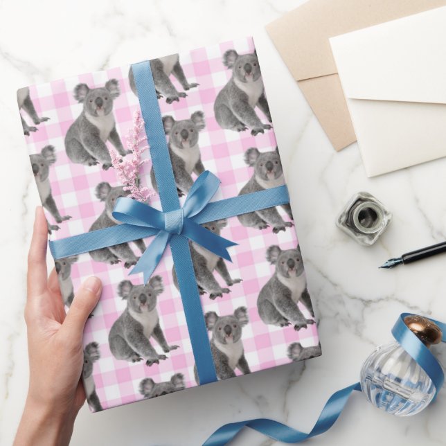Koala Bears on Pink Gingham  Wrapping Paper (Gifting)