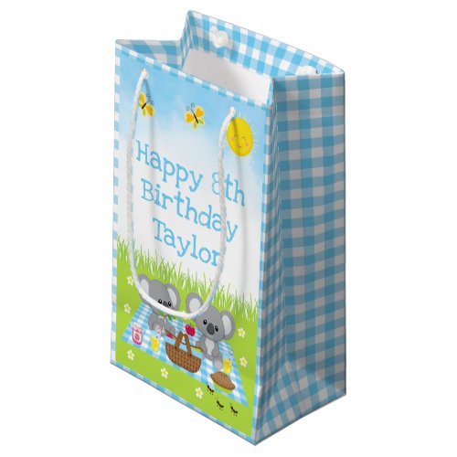 Koala Bears Picnic Blue Gingham Happy Birthday Small Gift Bag