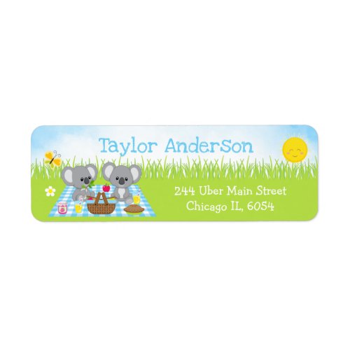 Koala Bears Picnic Boy Blue Gingham Label