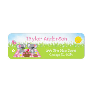 Koala Bears Picnic Girl Pink Gingham Label