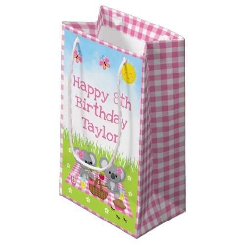 Koala Bears Picnic Pink Gingham Happy Birthday Small Gift Bag