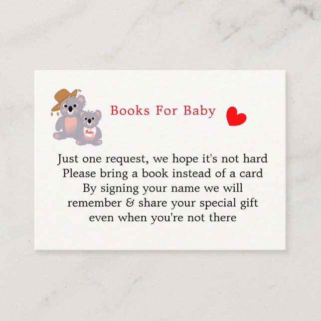 Koala Bears Super Cute Books For Baby Request Enclosure Card (Front)