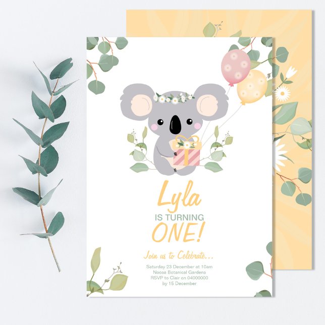 Koala Birthday  Invitation (Koala Birthday Invite)