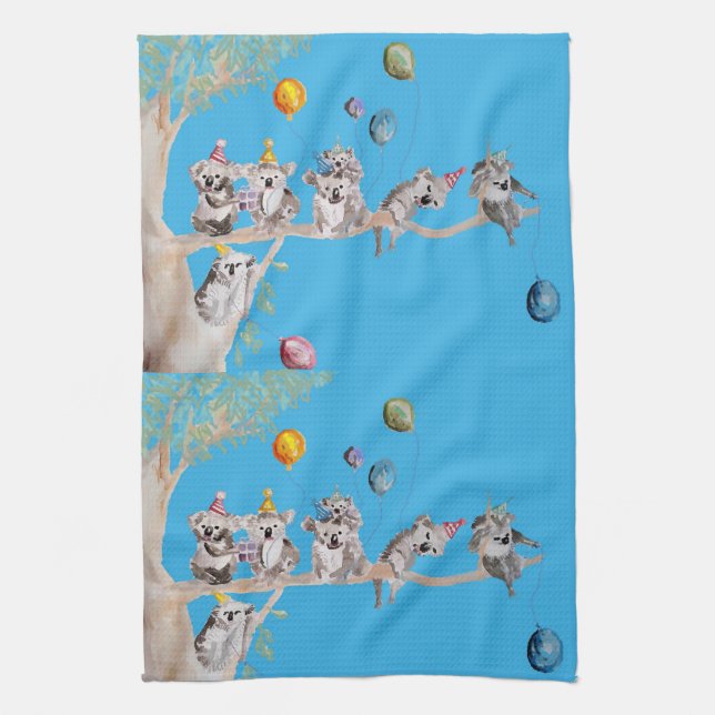 Koala Birthday Party Koalas Cute Blue Tea Towel (Vertical)