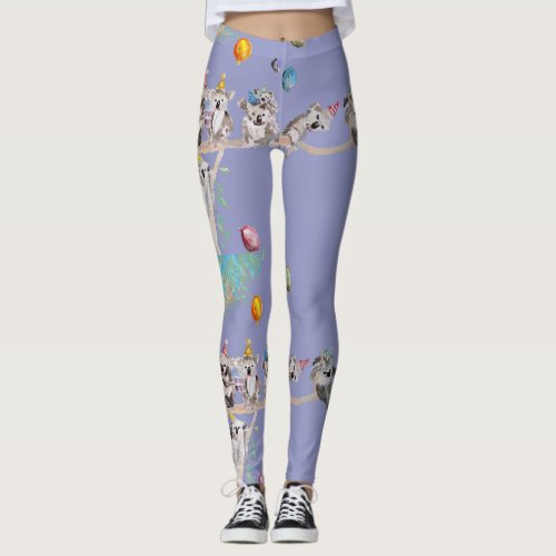 Koala Birthday Party koalas Purple Leggings