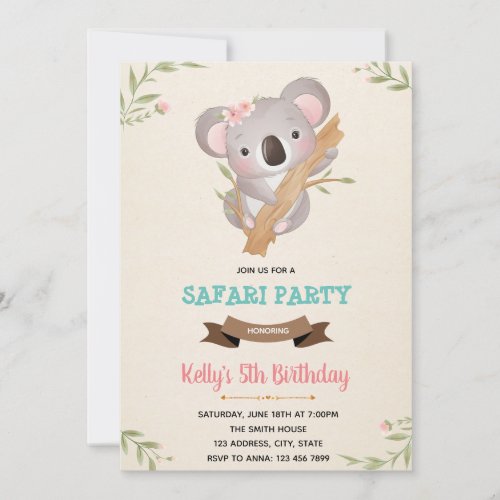 Koala birthday shower invitation
