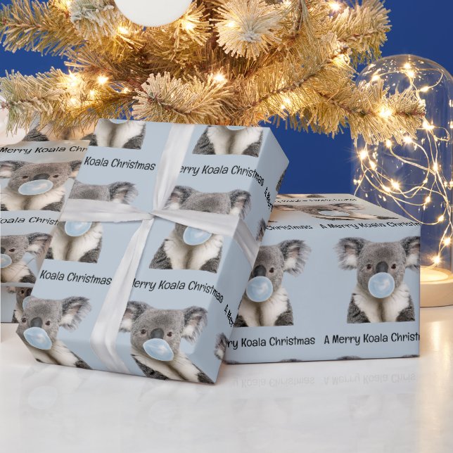 Koala Blowing a Blue Bubble gum Christmas Greeting Wrapping Paper (Holidays)