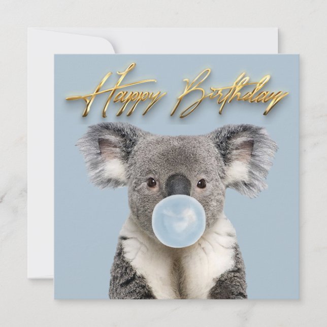 Koala Blowing a Blue Bubble gum  Invitation (Front)