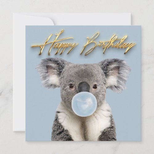 Koala Blowing a Blue Bubble gum  Invitation