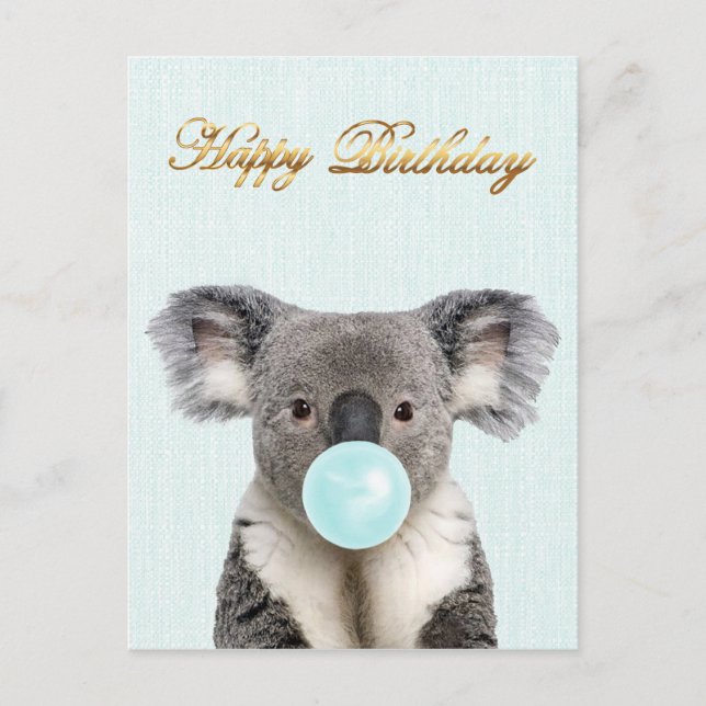 Koala Blowing a Blue Bubble gum    Postcard (Front)