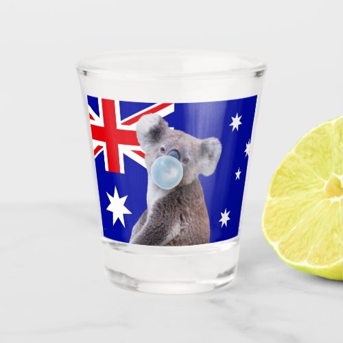 Koala Blowing Blue Bubble gum Australian Flag  Shot Glass