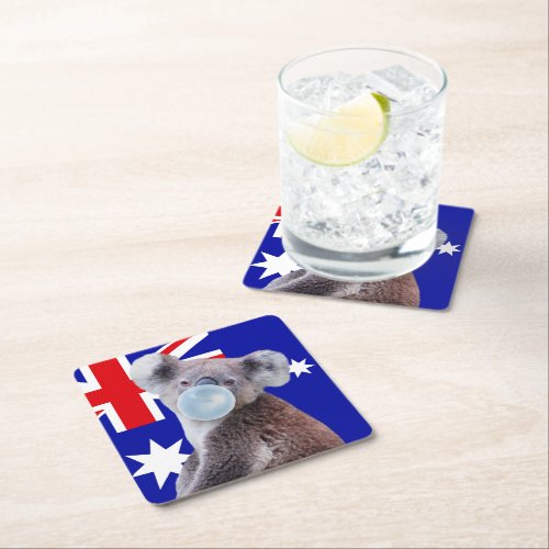 Koala Blowing Bubble gum Australian flag Square Paper Coaster