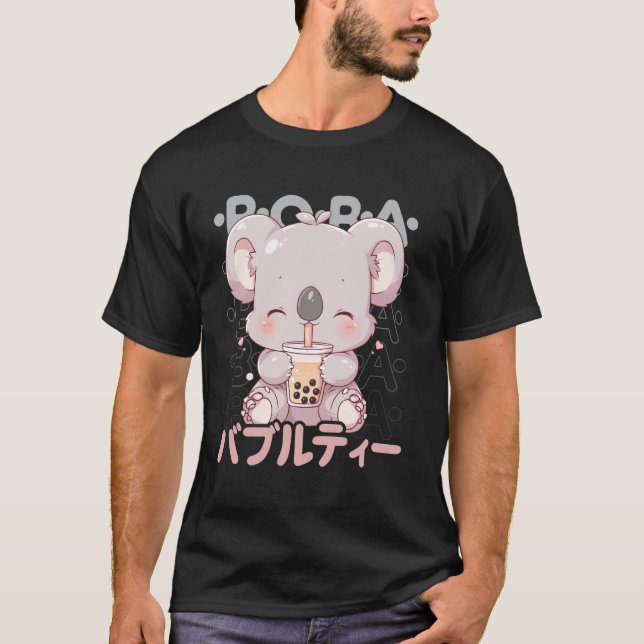Koala Boba Tea Kawaii Bubble Tea Koala Anime Neko  T-Shirt (Front)