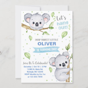 Koala boy birthday invitation, any age. invitation