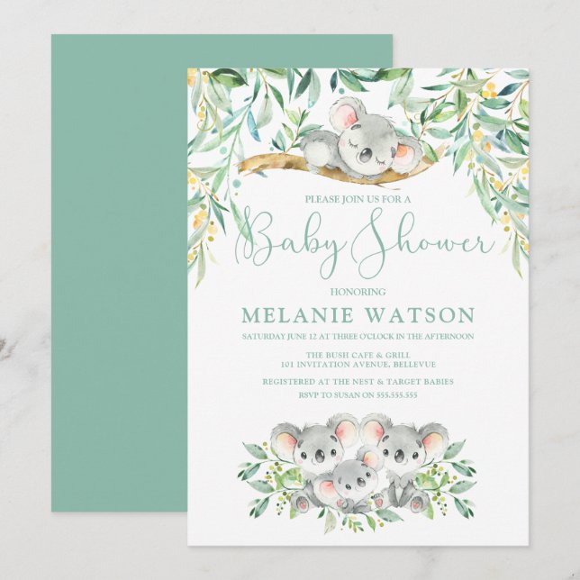 Koala Bush Babies Baby Shower Invitations (Front/Back)