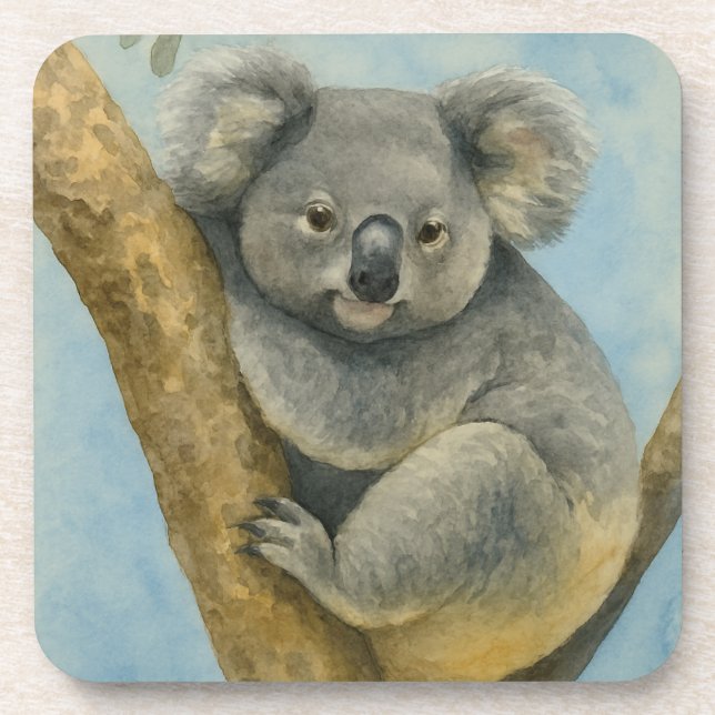Koala Calm – Watercolor Wildlife Beverage Coaster (Front)