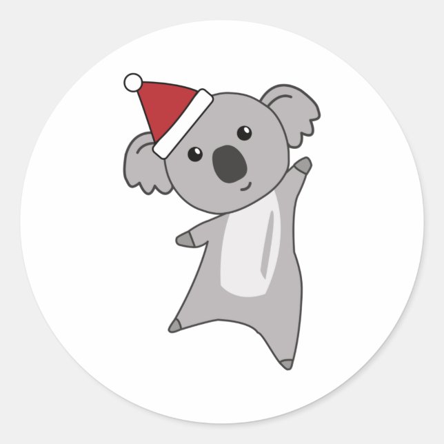 Koala Christmas Cute Animals Kids Santa Classic Round Sticker (Front)