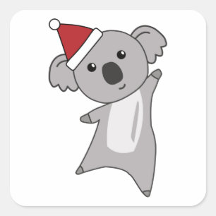 Koala Christmas Cute Animals Kids Santa Square Sticker