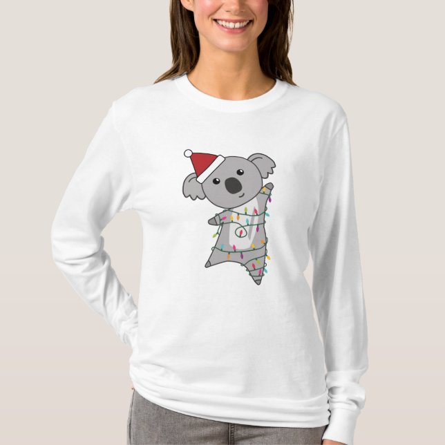 Koala Christmas Fairy Lights Cute Animal T-Shirt (Front)