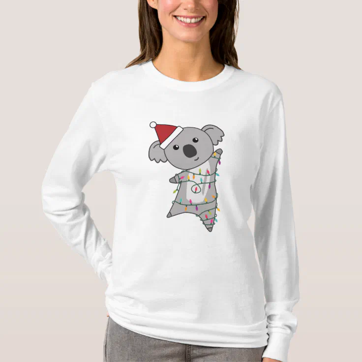 Koala Christmas Fairy Lights Cute Animal T-Shirt | Zazzle