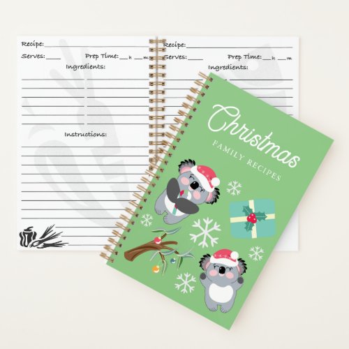 Koala Christmas Family Recipes Notebook