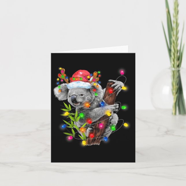 Koala Christmas Lights Funny Santa Hat Merry Chris Card (Front)