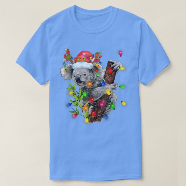 Koala Christmas Lights Funny Santa Hat Merry Chris T-Shirt (Design Front)