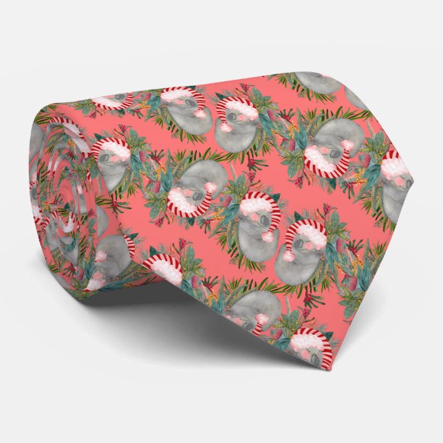 Koala Christmas Pink Neck Tie (Rolled)
