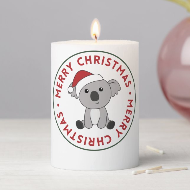 Koala Christmas Snow Winter Animals Koalas Pillar Candle (In Situ)