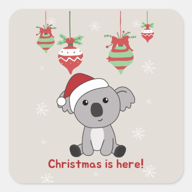 Koala Christmas Snow Winter Animals Koalas Square  Square Sticker (Front)