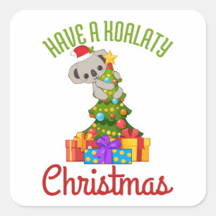 Koala Christmas Tree Cute Holiday Pun Square Sticker