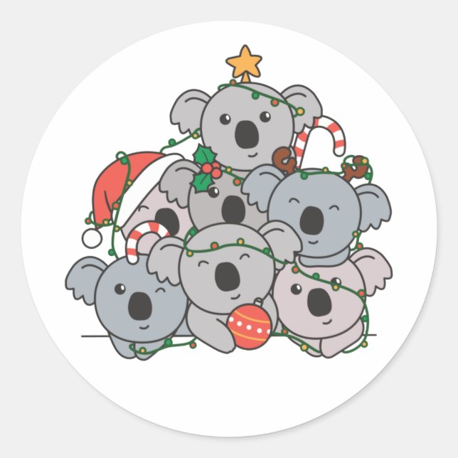 Koala Christmas Tree Funny Animal Christmas Classic Round Sticker (Front)