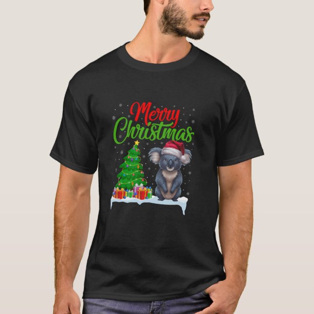 Koala Christmas Tree Lights Funny Xmas Koala Lover T-Shirt (Front)