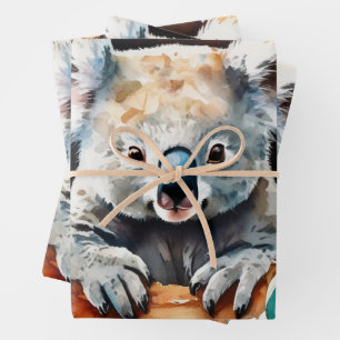 Koala Climbing in Watercolor Jungle Wrapping Paper Sheets