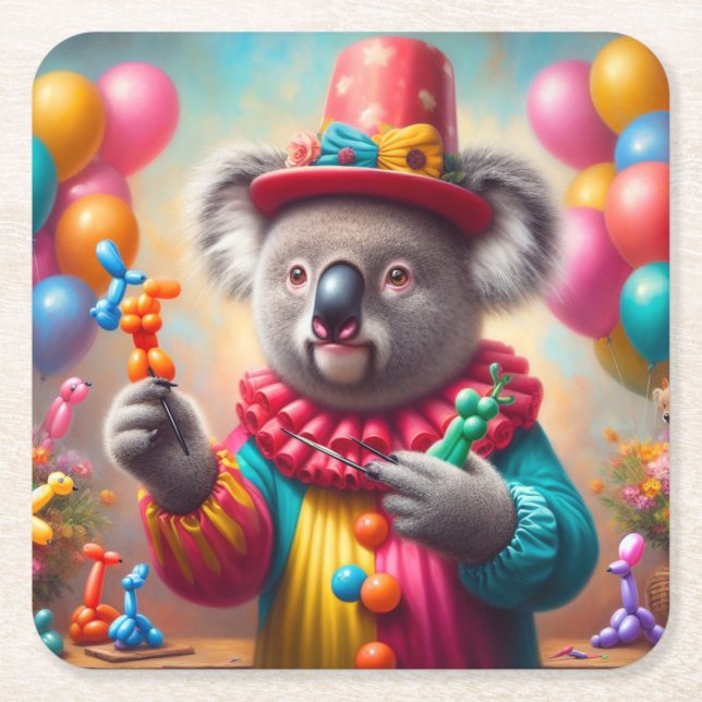Koala Clown Square Paper Coaster (Front)