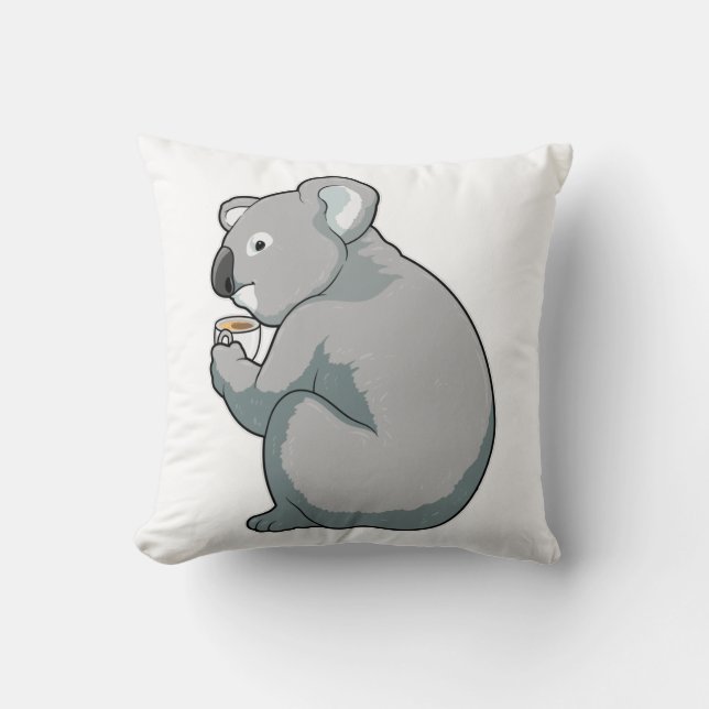 Koala Coffee Cup Throw Pillow (Front)