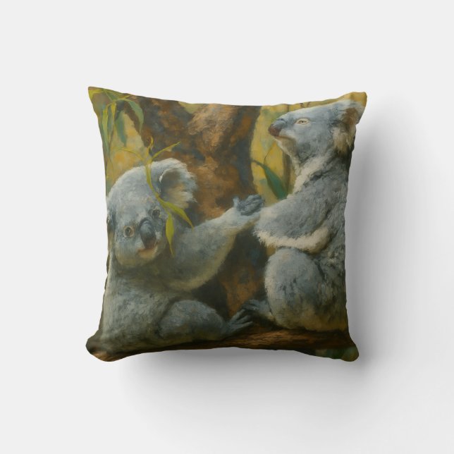 Koala Companions – Realistic Wildlife Pair Throw Pillow (Front)