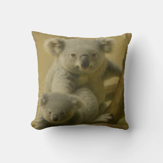 Koala Companions – Tender Wildlife Art Print Throw Pillow (Front)