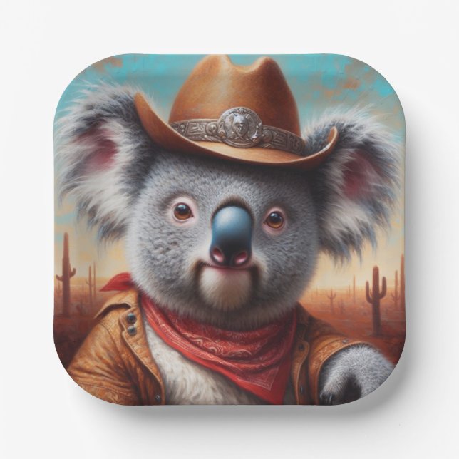 Koala Cowboy Paper Plates (Front)