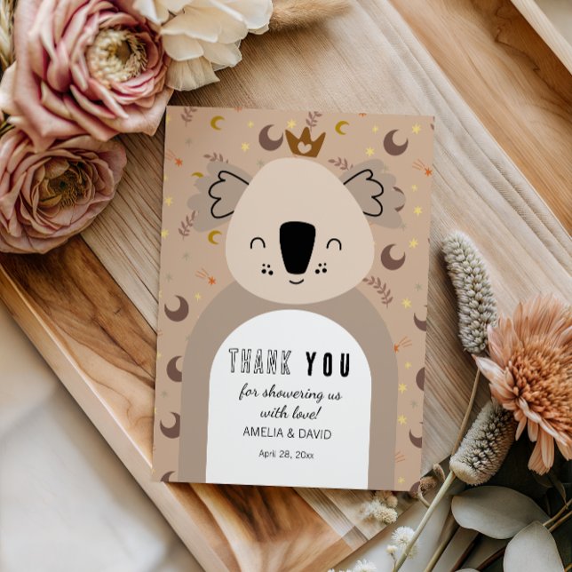 Koala Crown Boho Neutral Thank You Baby Shower Card (Creator Uploaded)