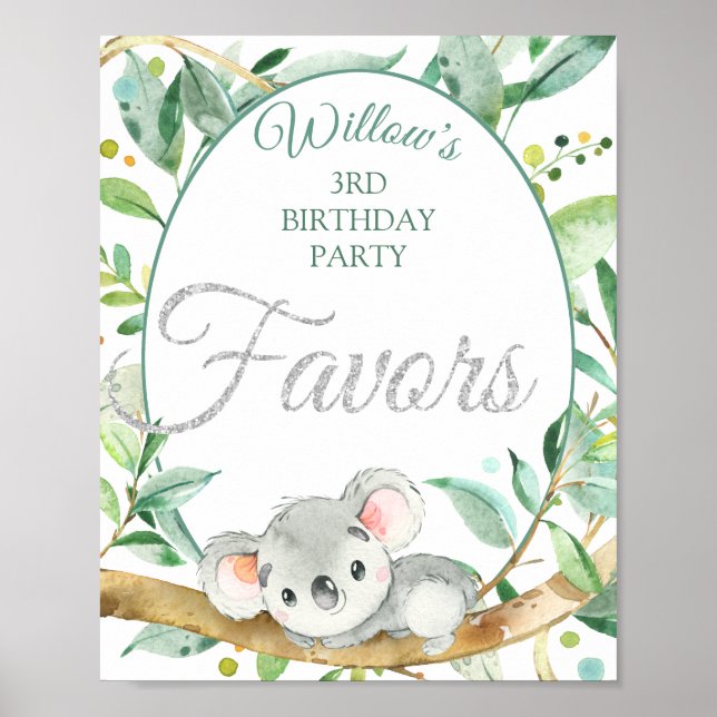 Koala Custom Birthday Party Favors Poster (Front)