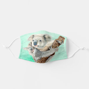 Koala Cute Animal Baby and Mother Teal Colorful Adult Cloth Face Mask