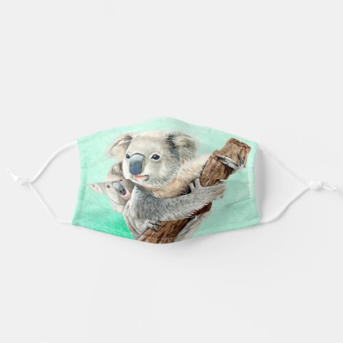 Koala Cute Animal Baby and Mother Teal Colorful Adult Cloth Face Mask
