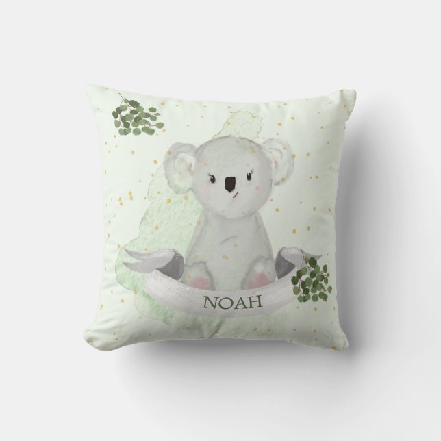  Koala Cute Baby Animal Green Gum Leaves Nursery Throw Pillow (Front)