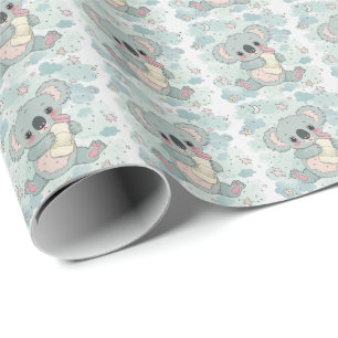 Koala Cute Baby Pastel Watercolor Pattern  Wrapping Paper