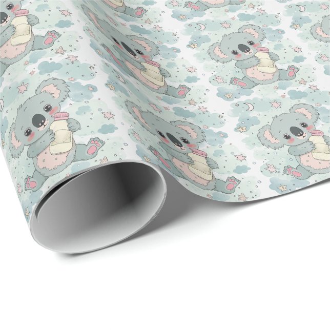Koala Cute Baby Pastel Watercolor Pattern  Wrapping Paper (Roll Corner)